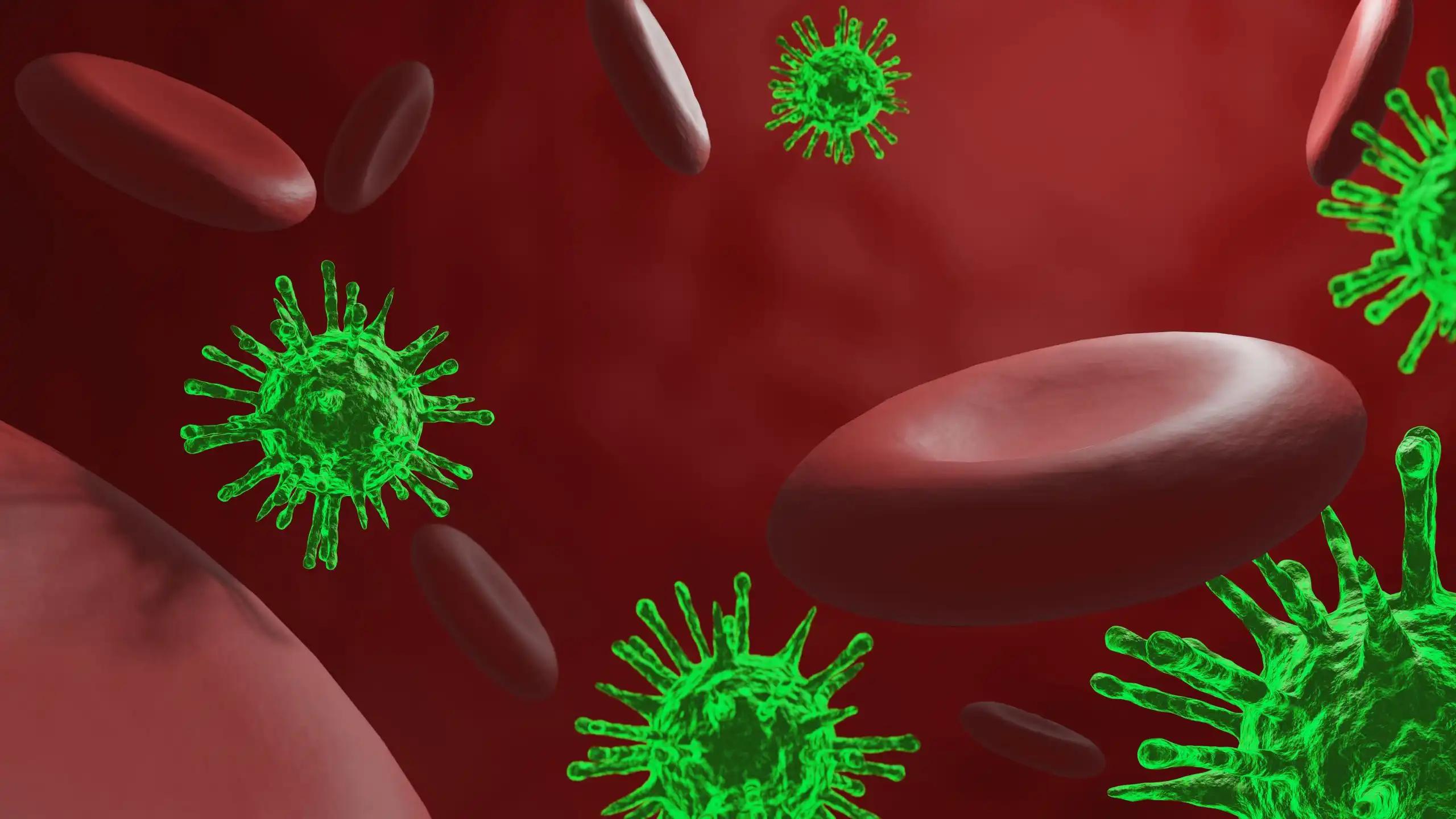 Cancer Viruses Attacking Red Blood Cells in Vesse