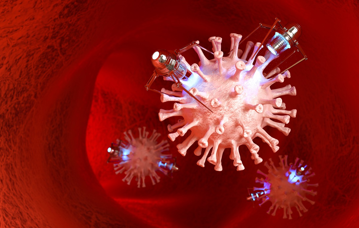 3d illustration of T-Cells Attack Small-Cell Cancer Tumor