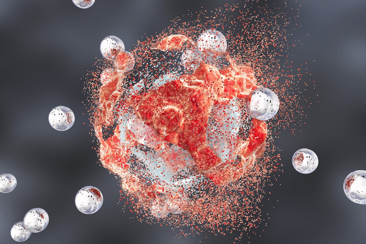 3D illustration of Tumor Cell by Nanoparticles